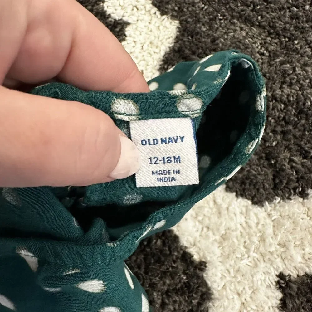 Baby Girls Old Navy Green Polka‎ Dot Swing Dress Forest Sz 12-18 Months